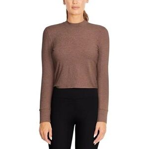 Mock Neck Long Sleeve Yoga Casual Top, Heathered Taupe NWT